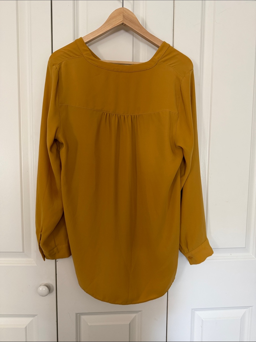 Flowy V-Neck Blouse in Mustard - Lightweight Long Sleeve - Picture 3 of 3